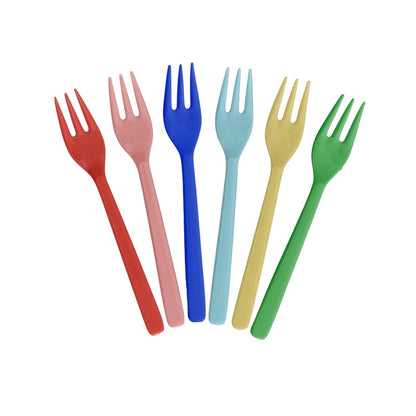 Rice Melamine Cake Fork - Set of 6 L- 14 cm W- 3 cm Multicolor
