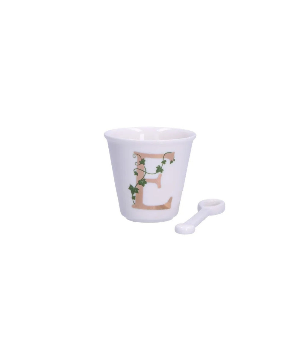 Unico Cup ’E’ W/O Handle W/Spoon 75 Ccgb - white ceramic egg cup gold