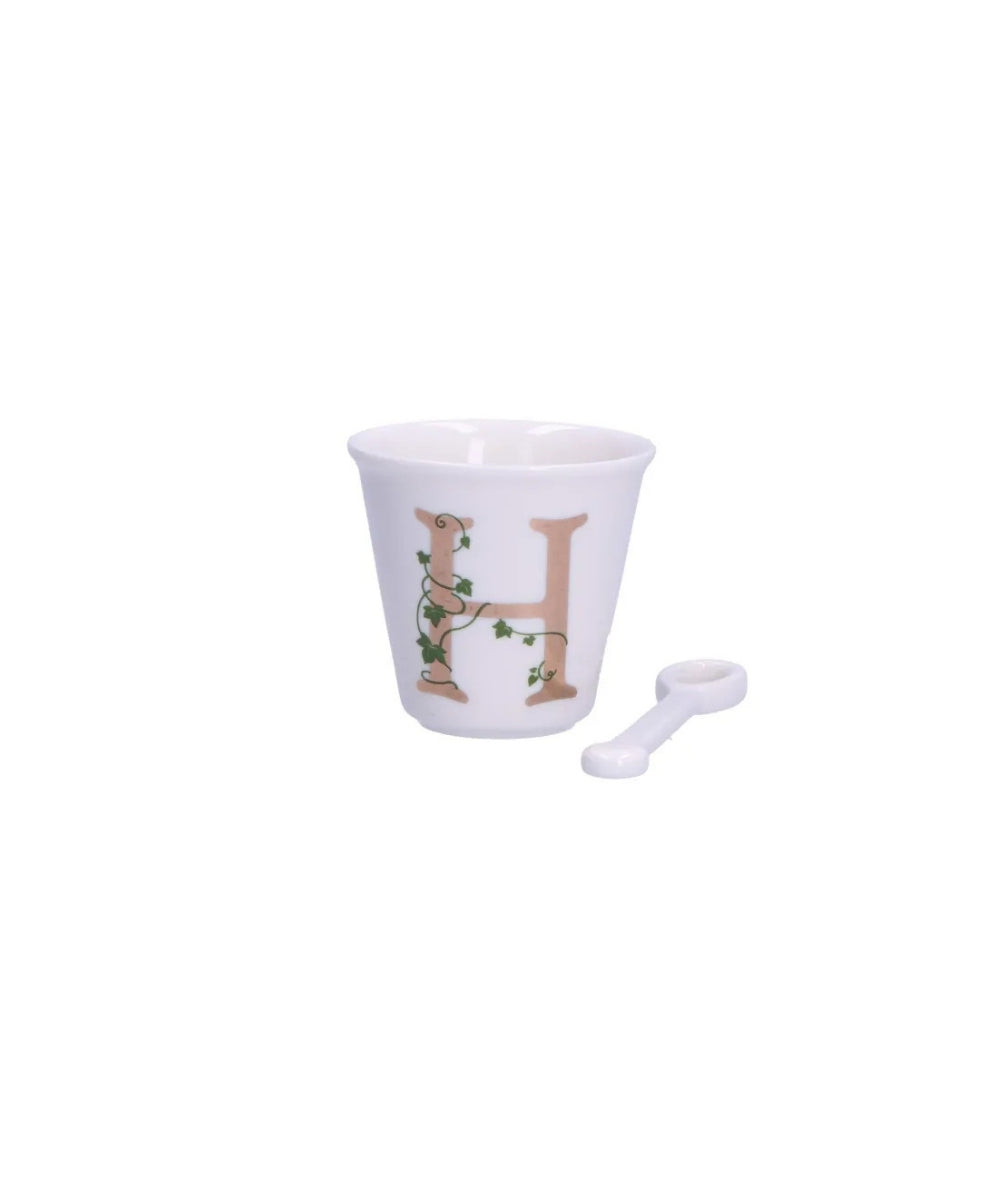 Unico Cup ’H’ W/O Handle W/Spoon 75 Ccgb - white ceramic egg cup gold-colored