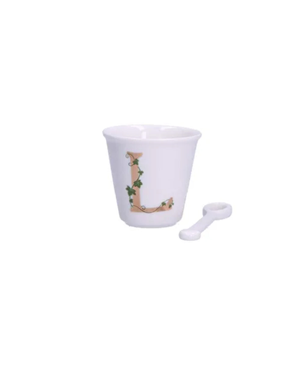 Unico Cup ’L’ W/O Handle W/Spoon 75 Ccgb - white ceramic egg cup beige