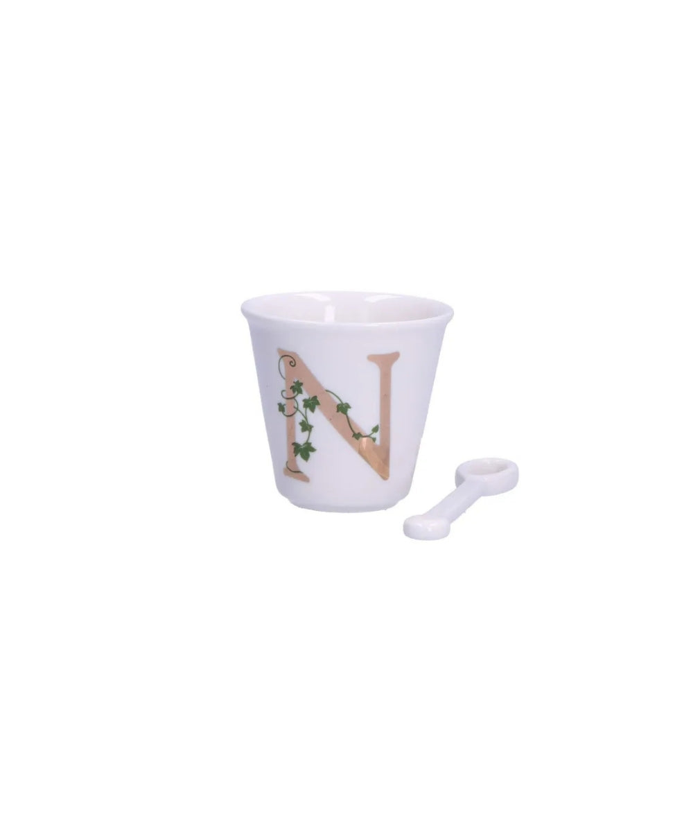 P00450015N - Cup `N` Without Handle With Spoon 75 Cc In Gift Box - white ceramic egg cup gold-colored