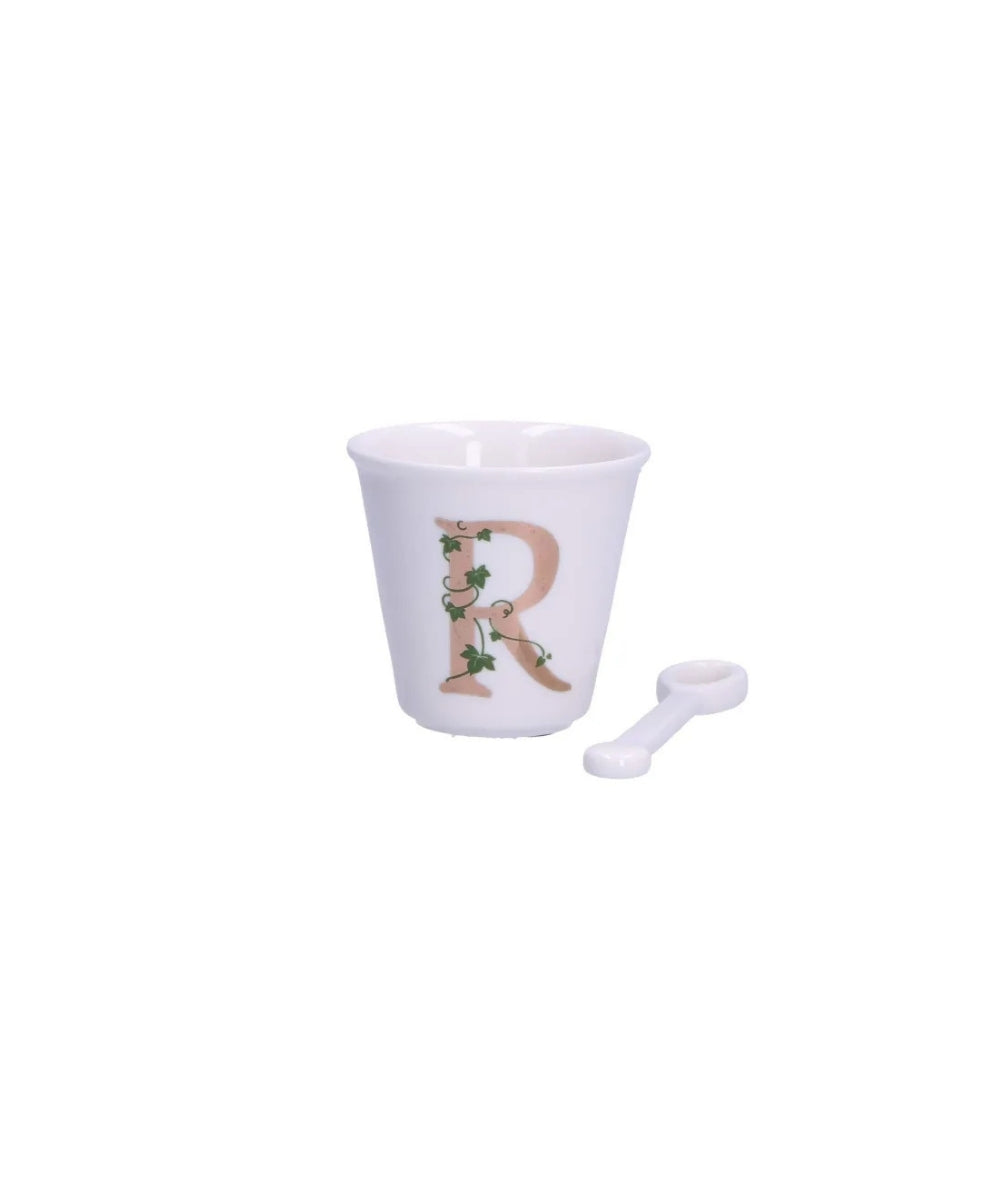 Unico Cup ’R’ W/O Handle W/Spoon 75 Ccgb - white ceramic egg cup beige