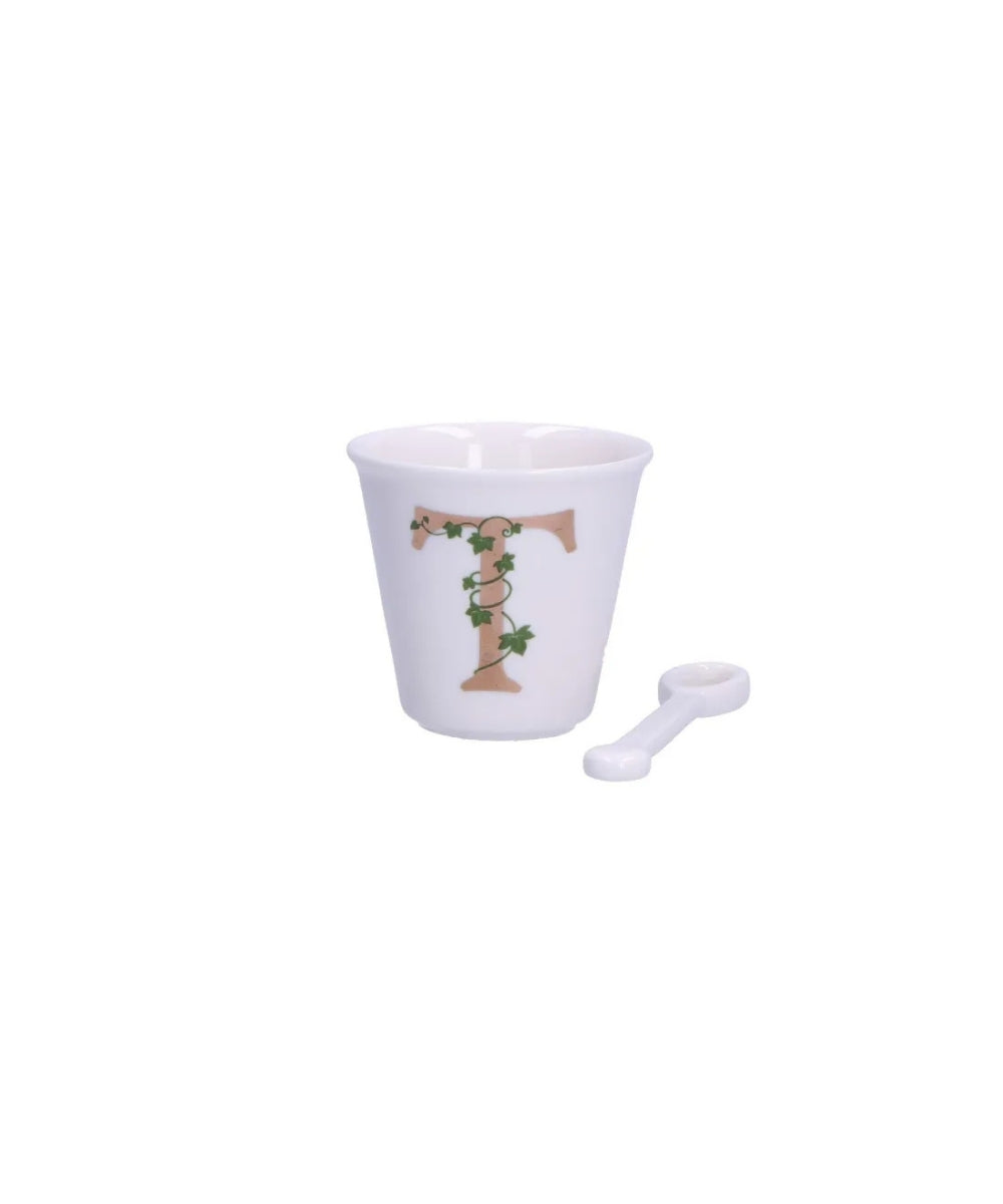 Unico Cup ’T’ W/O Handle W/Spoon 75 Ccgb - white ceramic egg cup beige
