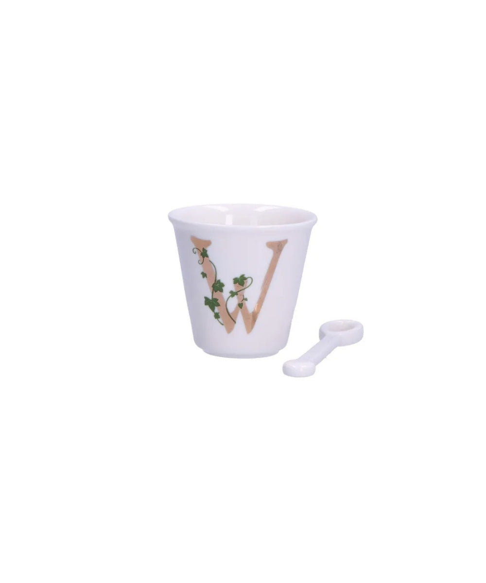 P00450015W - Unico Cup `W` W/O Handle W/Spoon 75 - white ceramic egg cup gold