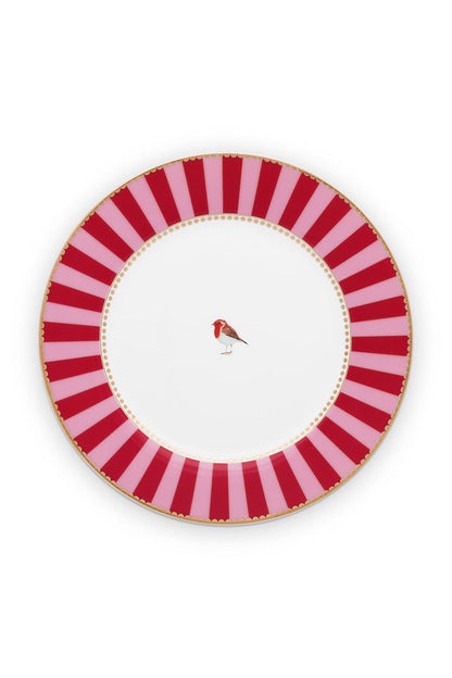 Pip Studio | Plate Love Birds Stripes Red-Pink | D- 21 cm | Porcelain