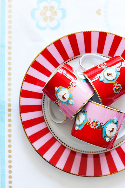 Pip Studio | Plate Love Birds Stripes Red-Pink | D- 21 cm | Porcelain