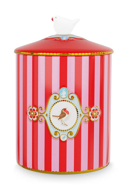 Pip Studio | Storage Jar Love Birds Medallion Stripes Red-Pink | 1.3 L | Porcelain