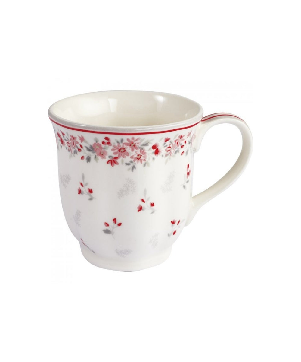 Tea Mug Emberly White (200 ml) - white ceramic mug delicate red