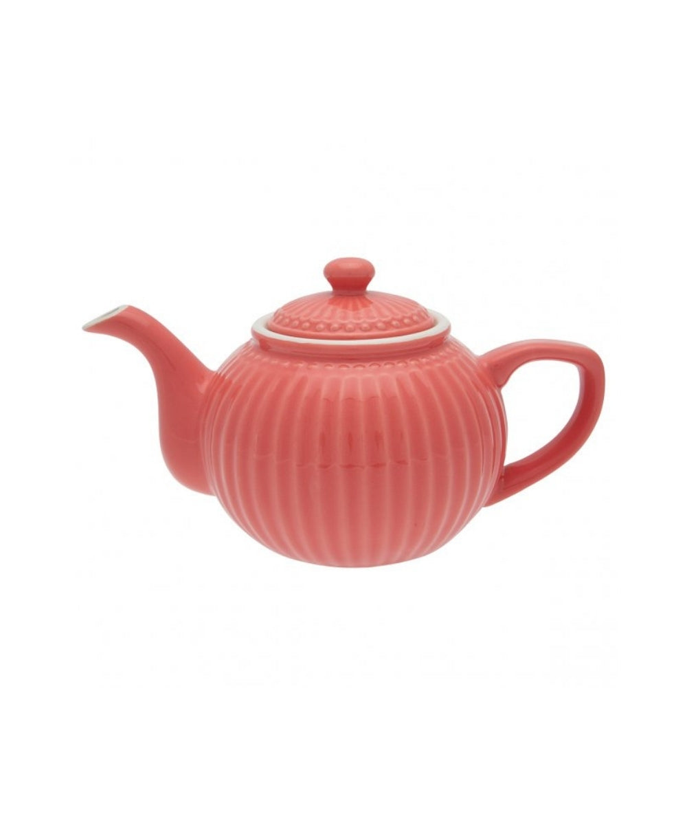 Teapot Alice Coral - coral-colored ceramic teapot vertical ridges