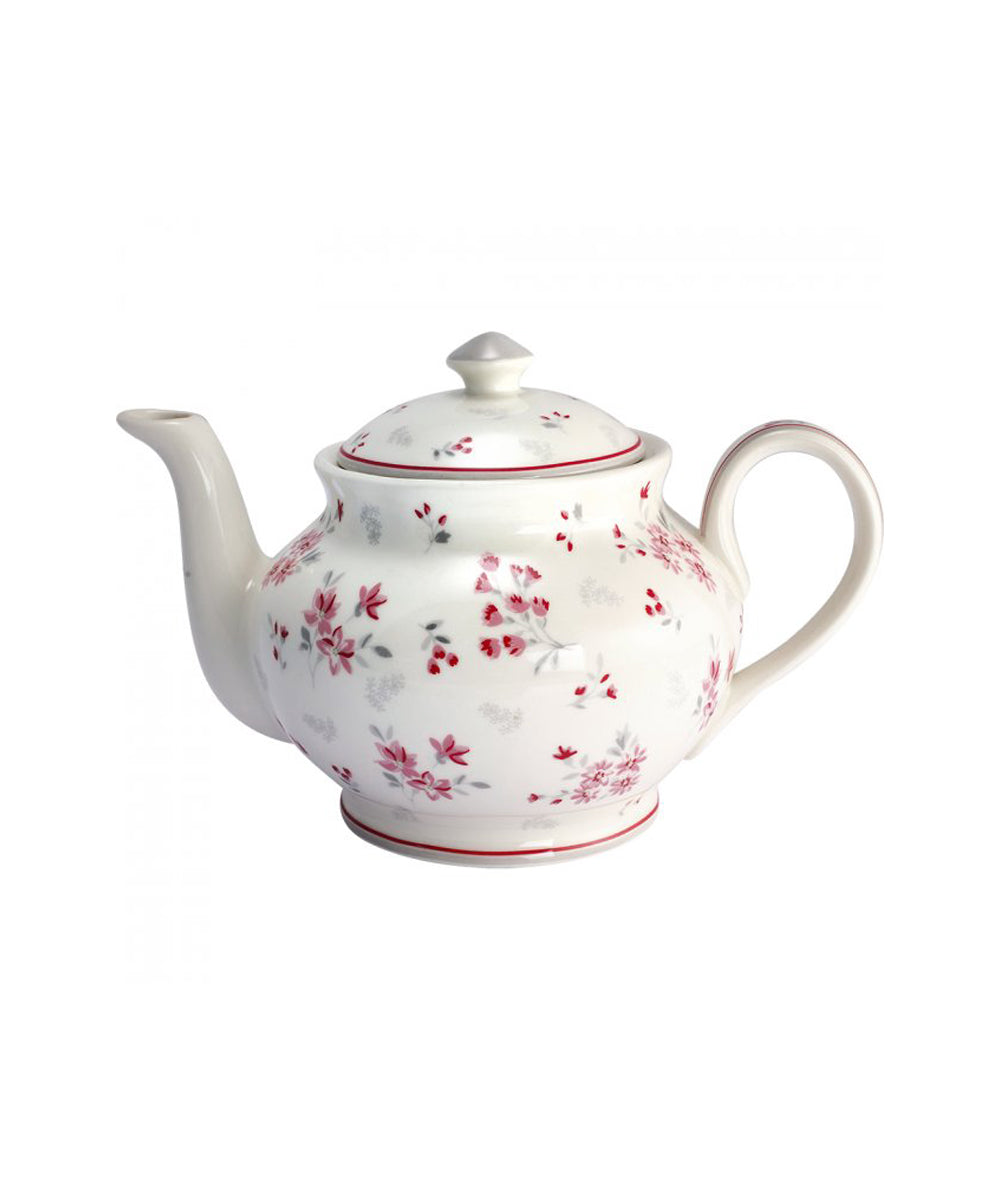 Teapot Round Emberly White - white ceramic teapot adorned delicate