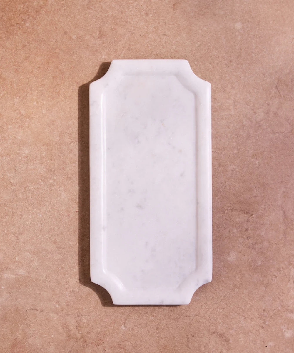 Small Rectangular White Marble Tray With Border