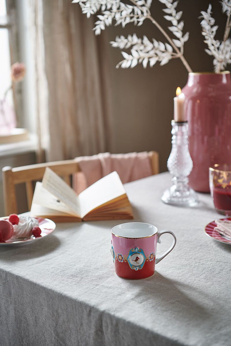 Pip Studio | Tea for One Love Birds Medallion Red-Pink | D- 9 cm 300 ml | Porcelain
