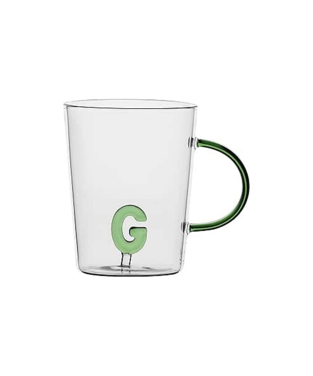 U10049122U00 - Allalettera Mug G - clear glass mug green handle