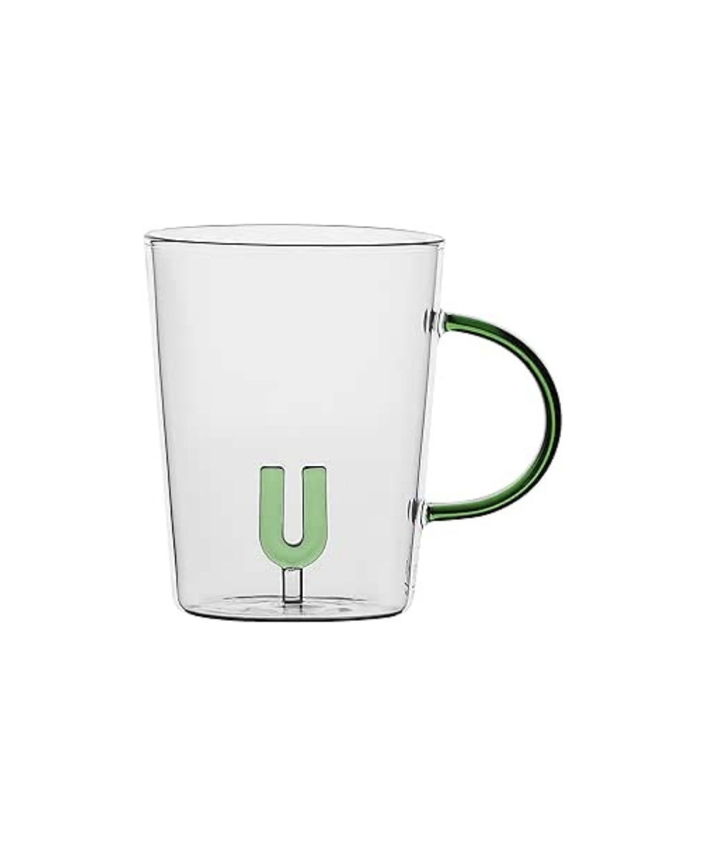 U10063122U00 - Allalettera Mug U - clear glass mug green handle