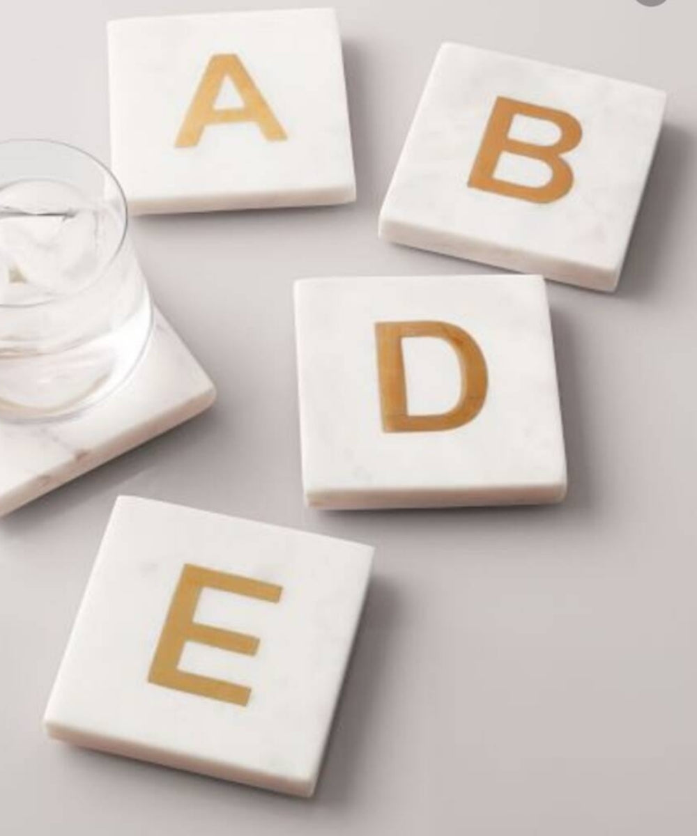 Verona Marble Monogram Coaster Letter D