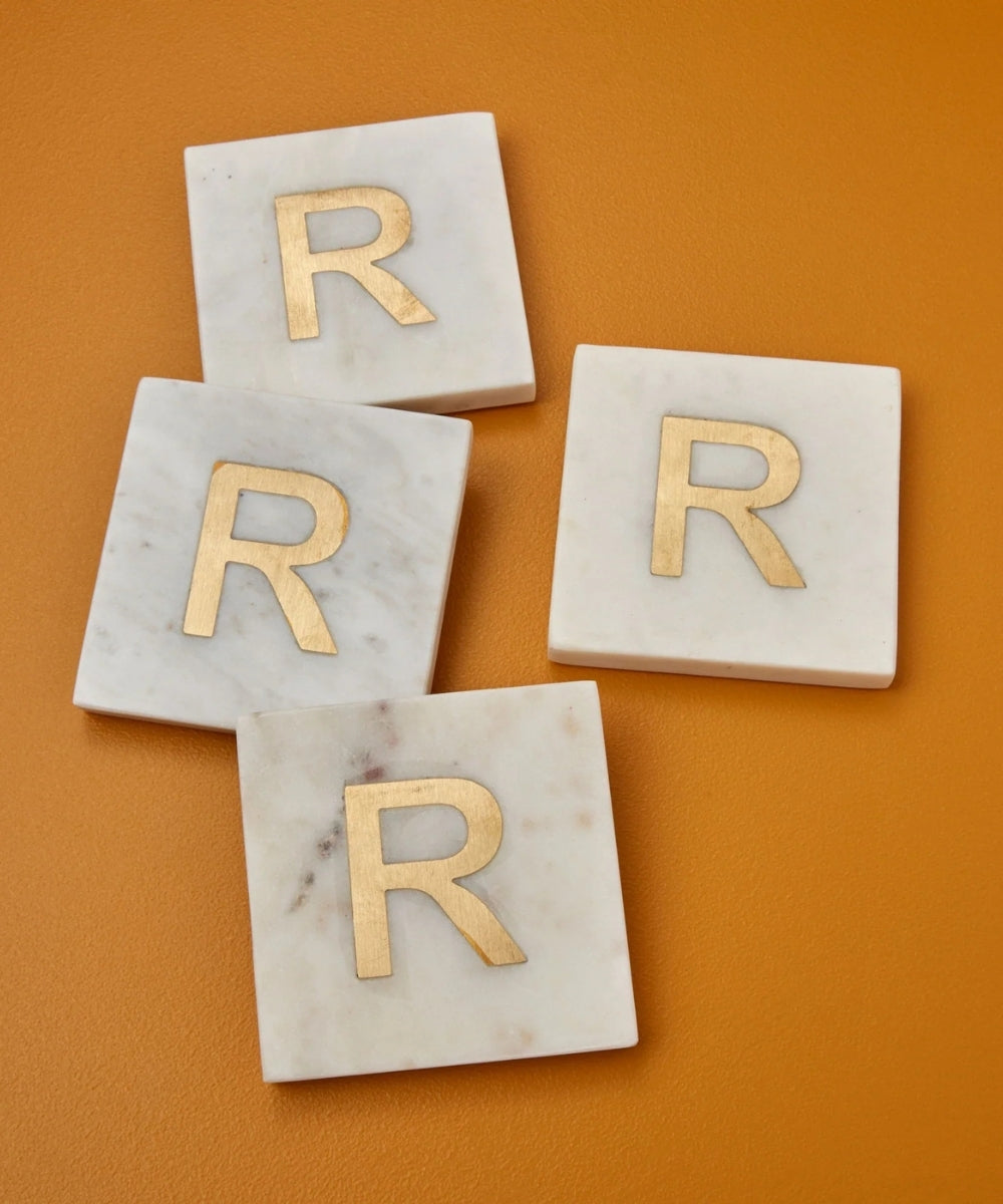 Verona Marble Monogram Coaster Letter R