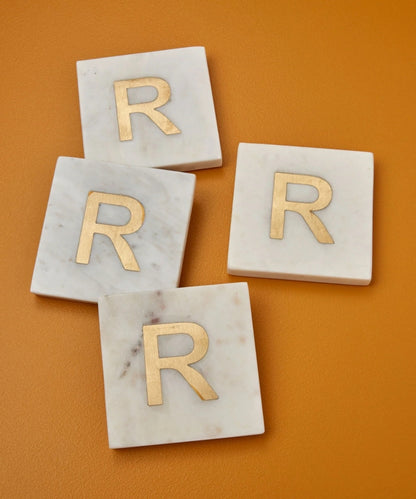 Verona Marble Monogram Coaster Letter R