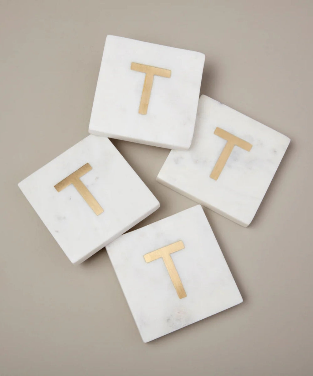 Verona Marble Monogram Coaster Letter T