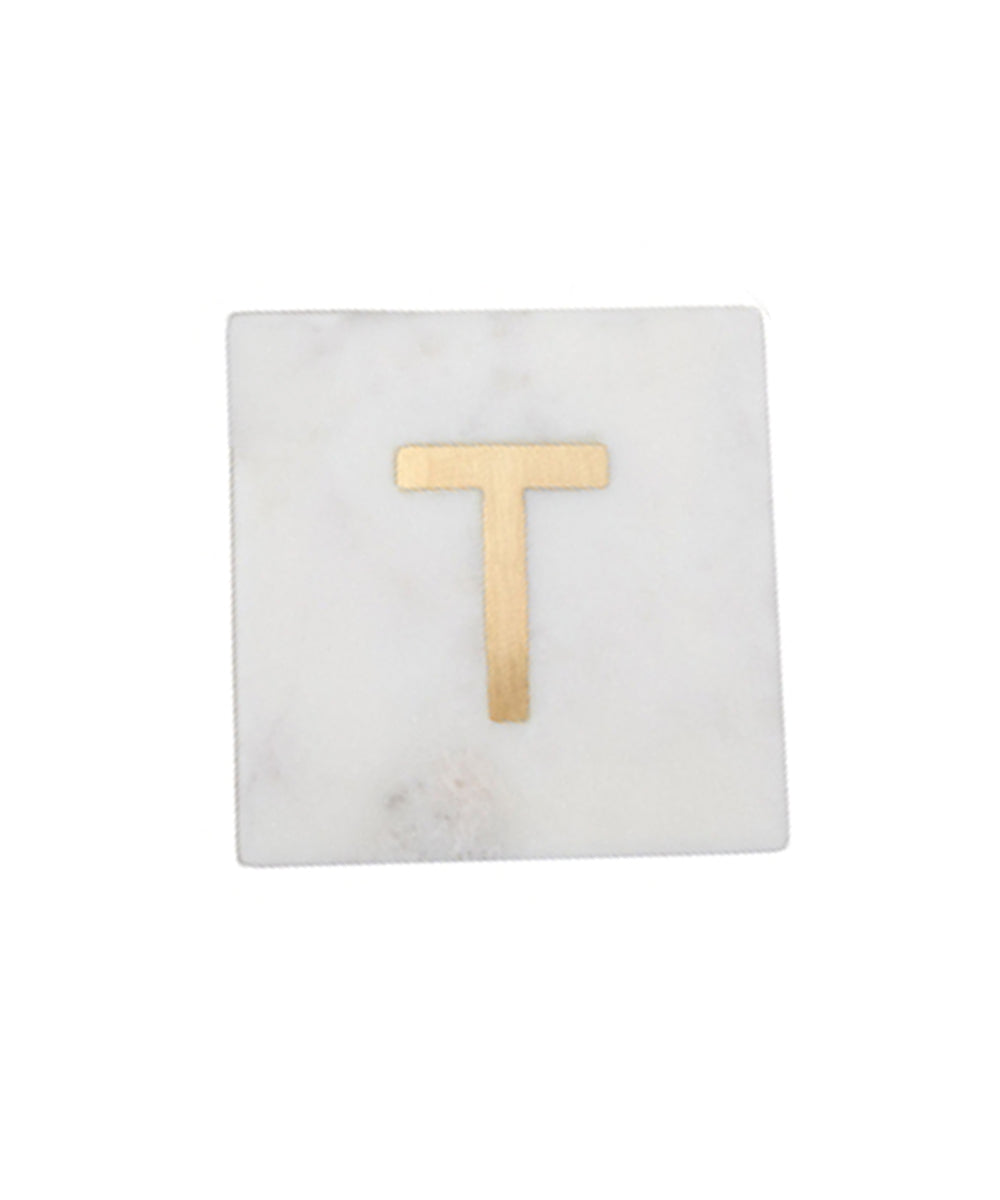 Verona Marble Monogram Coaster Letter T