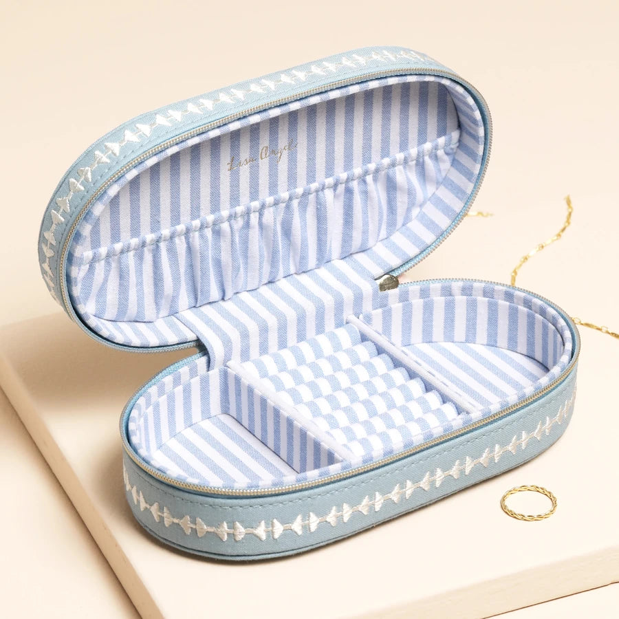 Lisa Angel Blue Linen All Kinds of Amazing Oval Jewelry Case W- 18 cm H- 8 cm D- 5 cm