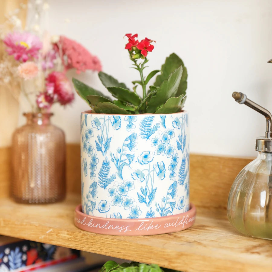 Lisa Angel Blue Wildflower Print Planter W- 10 cm H- 9.5 cm Ceramic