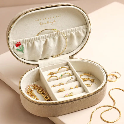 Lisa Angel Embroidered Flowers Oval Velvet Jewelry Case W- 14.5 cm H- 5 cm D- 9.5 cm