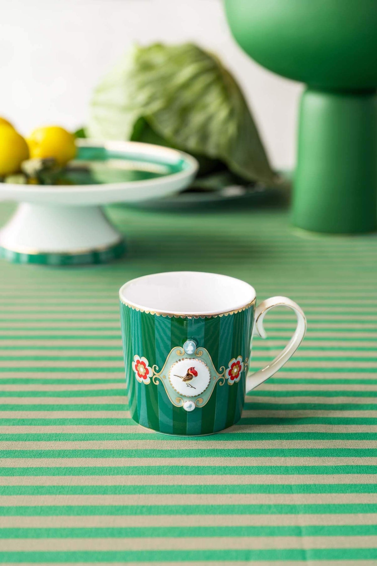 Pip Studio | Set/2 Mugs Small Love Birds Medallion Stripes Emerald-Green | 190 ml | Porcelain