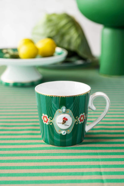 Pip Studio | Tea for One Love Birds Medallion Stripes Emerald-Green | 300 ml | Porcelain
