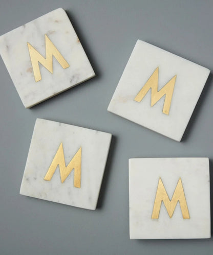 Verona Marble Monogram Coaster Letter M