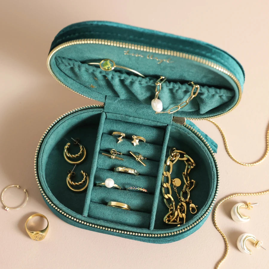 Lisa Angel Teal Starry night printed velvet Oval jewelry case L- 14.5 cm W- 9.5 cm H- 4.5 cm